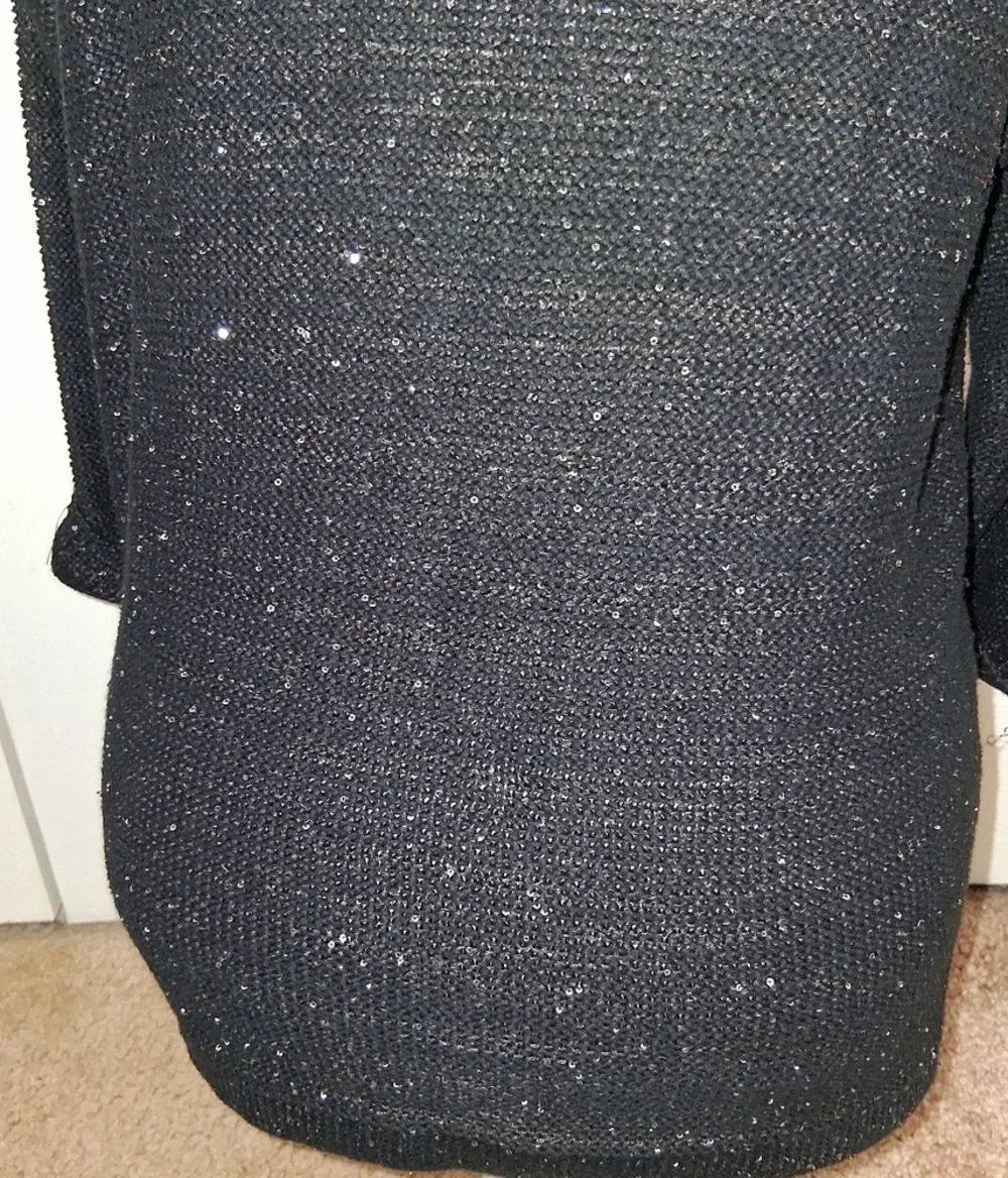 DKNY Jeans Black Sequin Sweater With Bottom Tie Size L